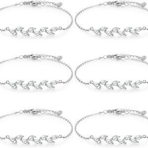 6 Pcs Silver Bridal Bracelets Dainty Zirconia Leaf Jewelry for Women
